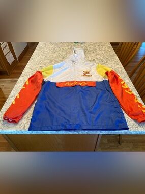 Men Bandai Namco Pac-Man Graphic Anorak 1/4 zip hood colorblock Japanese print l